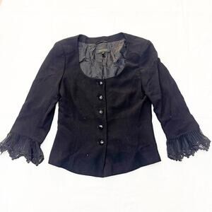 Escada Black Lace Trimmed Sleeves Structured Blazer Size 38
